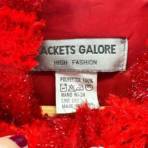 Vtg Ugly Sweater Red Bomber Jacket Full Zip Christmas Fluffy Cozy Oversized Sz L - Picture 10 of 10